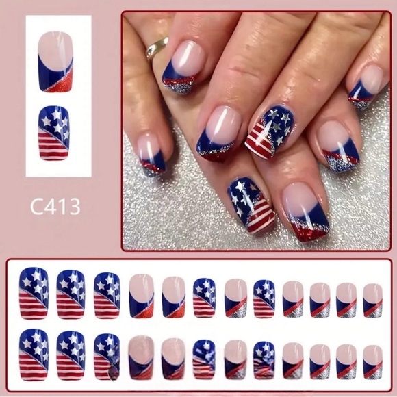 Patriotic Flag & Stars Design 24pcs Press-on Nail Set - Picture 3 of 5